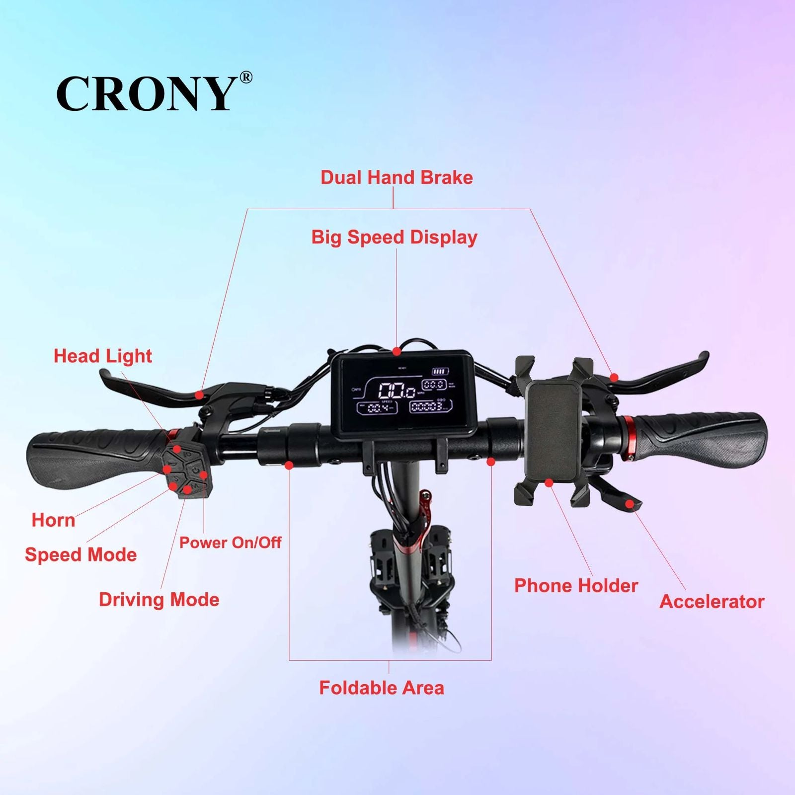 CRONY T4 2000W High-Speed Electric Scooter – Dual Suspension & Triple LED Headlamps