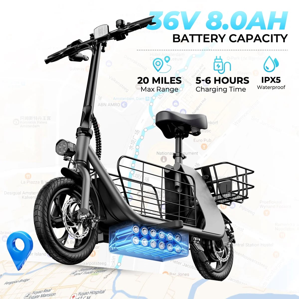 C2 Cargo Electric Bike – 450W | 36V 8Ah | Dual Storage Baskets